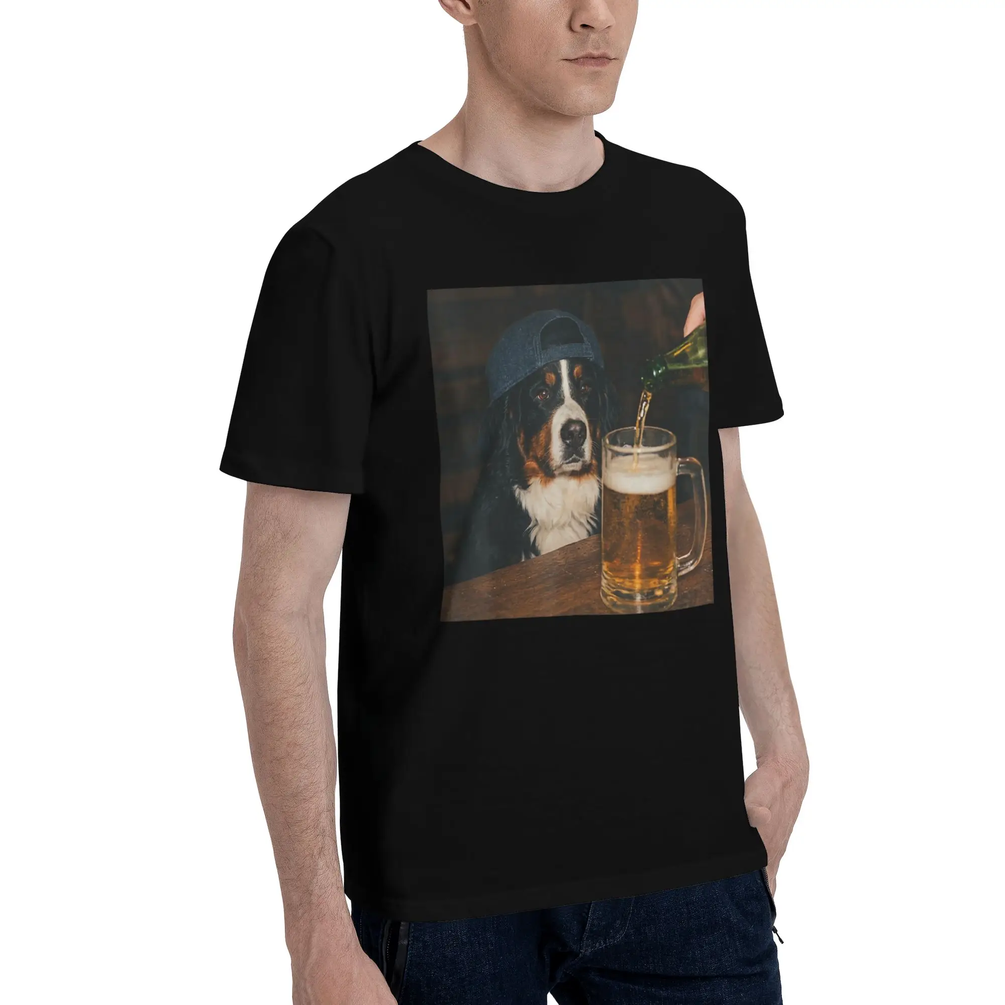 Men Women Printed Border Collie Drinking Beer Funny Dog Meme   Tee T Shirt 100% Cotton  T-shirts Clothing