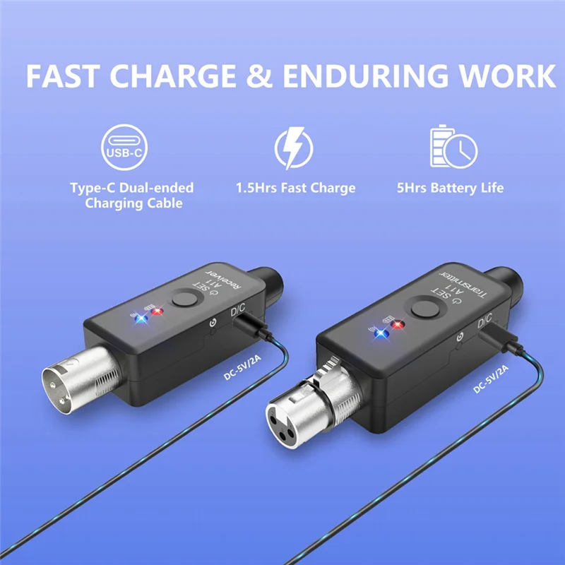 AS95-A11 Wireless Microphone Transmitter Receiver 2.4Ghz, XLR Microphone Wireless System, Wireless Mic Adapter For Audio Mi