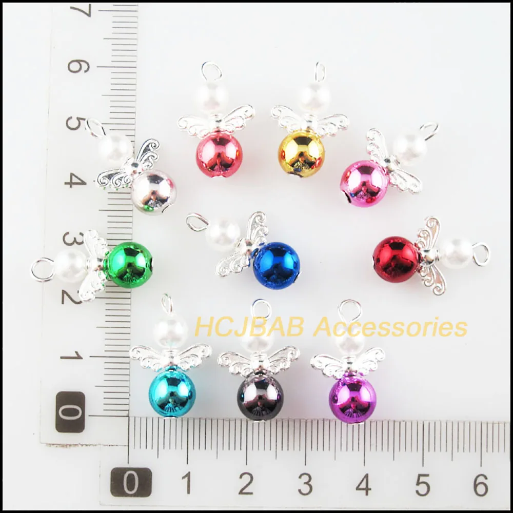 20Pcs Silver Plated Angel Mixed Acrylic Ball Charms Pendants 14x22mm HCJBAB