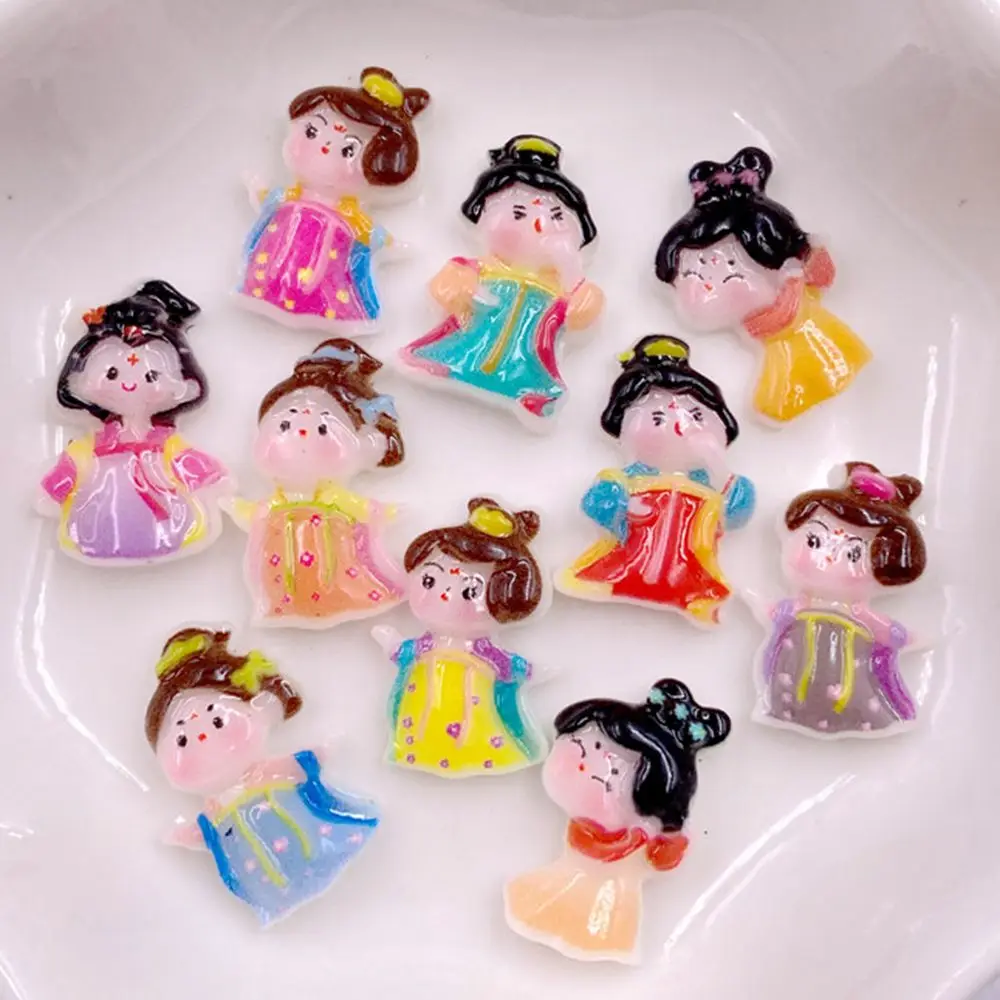 30pcs Colorful Resin Kawaii Mini Painted Cartoon  Tang Dynasty girl Nail Art Flatback Stone Figurines Scrapbook DIY Decor Crafts