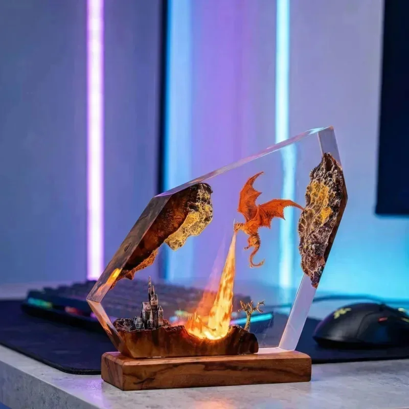 

Resin Epoxy Fire Breathing Dragon Lamp Handmade Night Light For Home Table Decor Halloween Gift For Kids Teens And Fantasy Fans