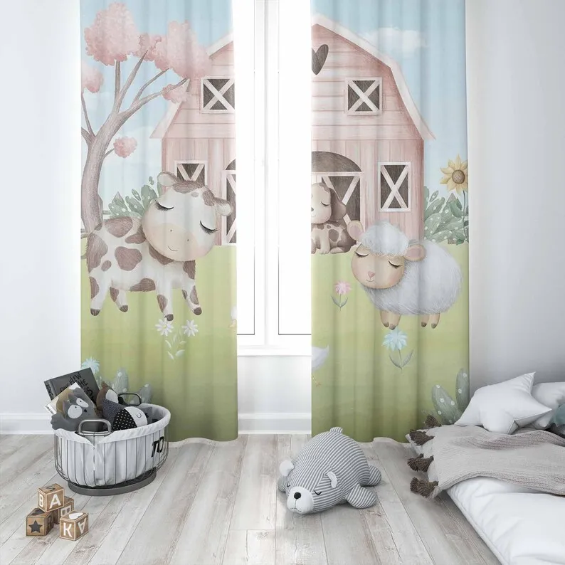 Farm Animals Nursery Curtain Kids Bedroom Curtains Black Out Nursery Decor Baby Room Bedroom Living Room Curtains
