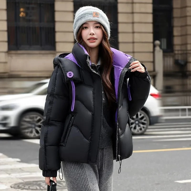 Winter Down Cotton Jacket Women 2025 New Color Contrasting Cotton Jacket Fashionable Thickened Warm Cotton Coat Short Anti Cold