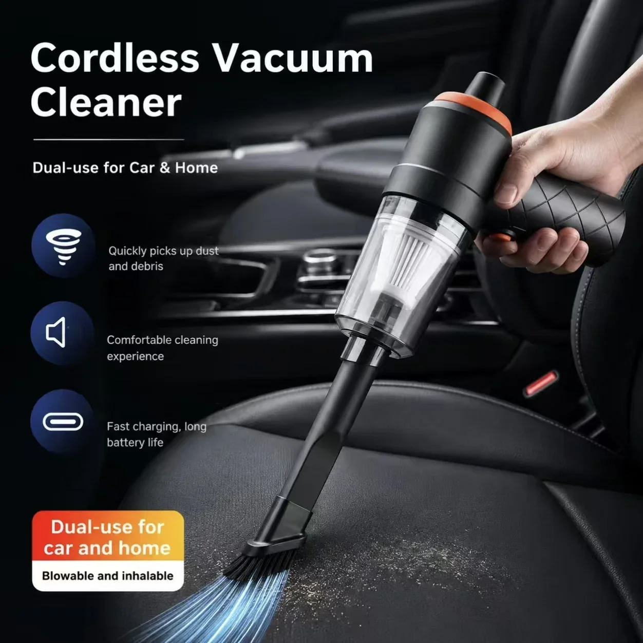 Wireless Handheld Mini Car Vacuum Cleaner USB Rechargeable Wet Dry Dual‑Use Portable Suction for Auto Home Daily Cleaning