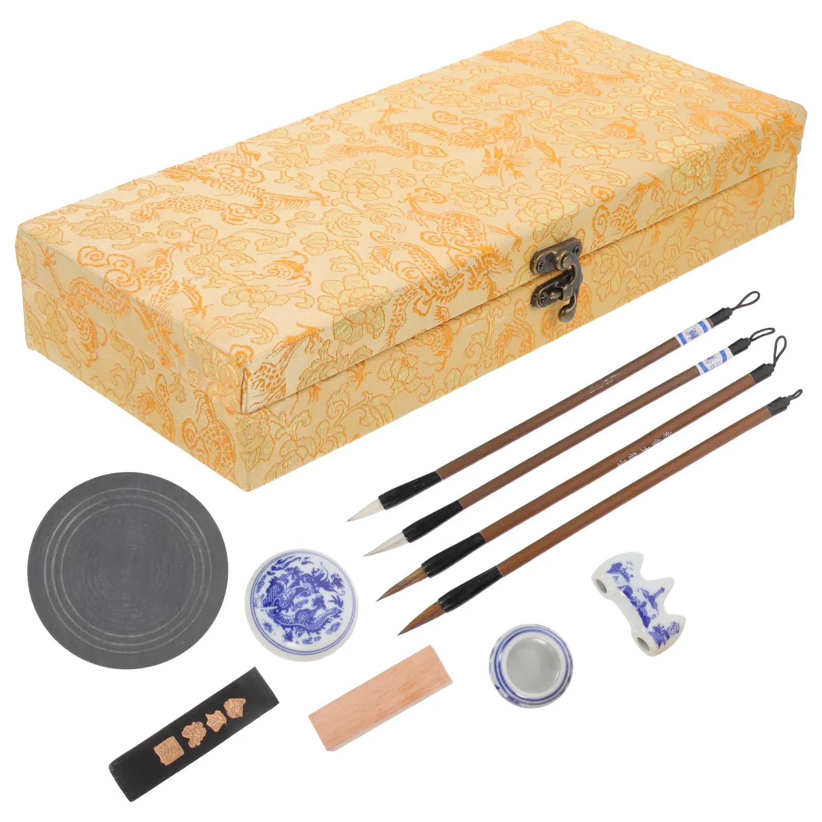 

1Set Traditional Chinese Calligraphy Gift Set Includes Ink Stone Smooth Surface Portable Design Writing Brush for Beginners