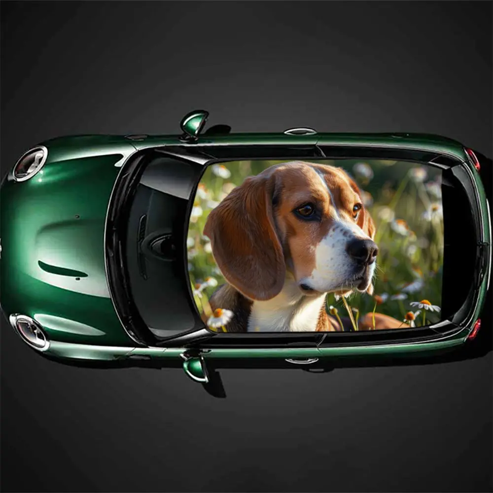 Gazing Distance Beagle Print Car Roof Sticker Wrap Racing SUV Auto Accessories Packaging PVC Car Hood Graphic Decal Decoration