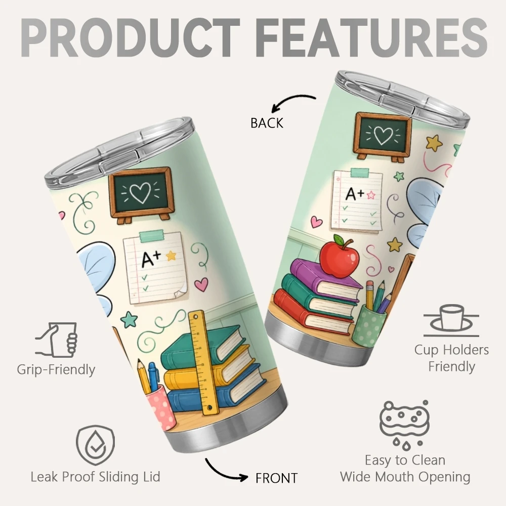 The Studious Little Bee Vacuum Flasks 20oz Stainless Steel Travel Mug with 2 Lids & Reusable Straw Vacuum Insulated Coffee Cup