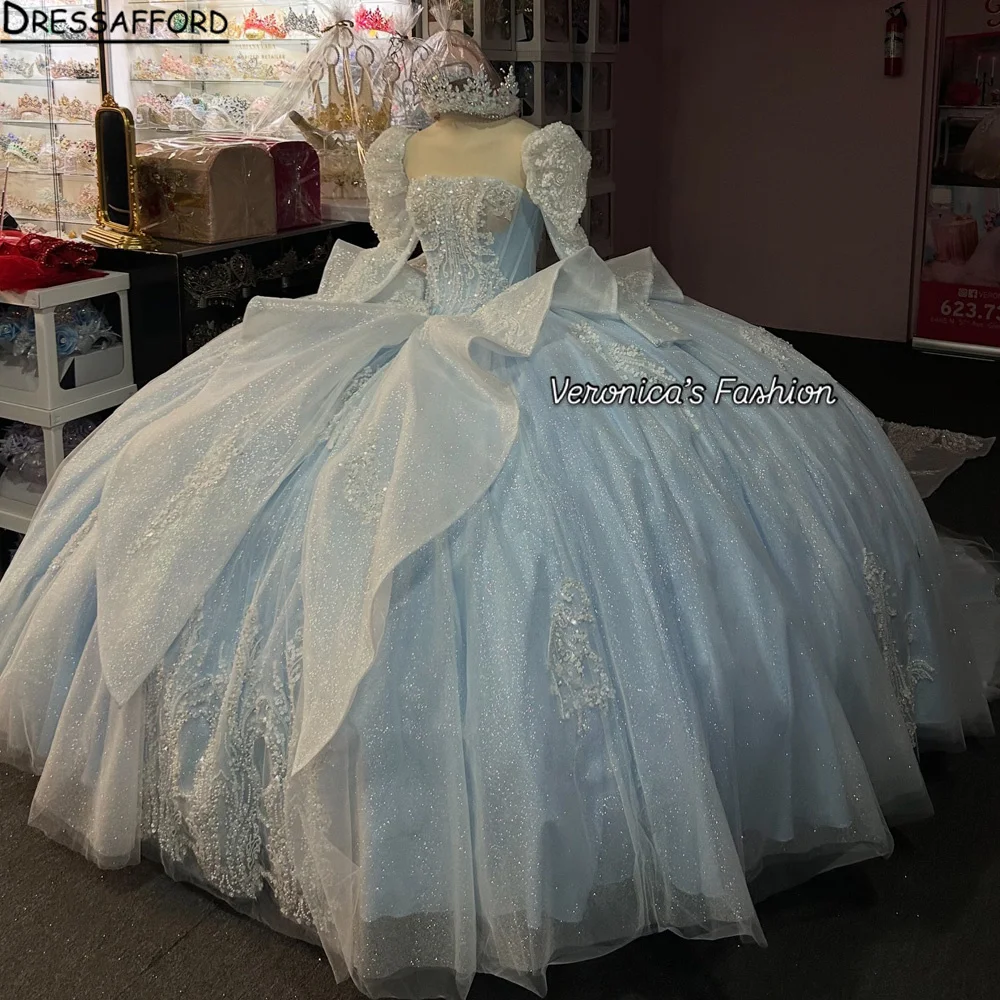 

Sky Blue Quinceanera Dress Sweetheart Beading With 3D Flowers Ball Gown Tulle Dresses Sweet 15 16