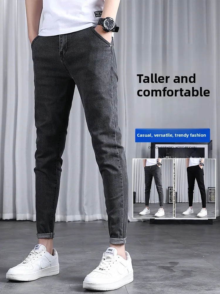 

Модные корейские мужские джинсы, облегающие повседневные эластичные осенне-зимние модные брюки с маленькой ножкой, молодежные брюки Nine Points