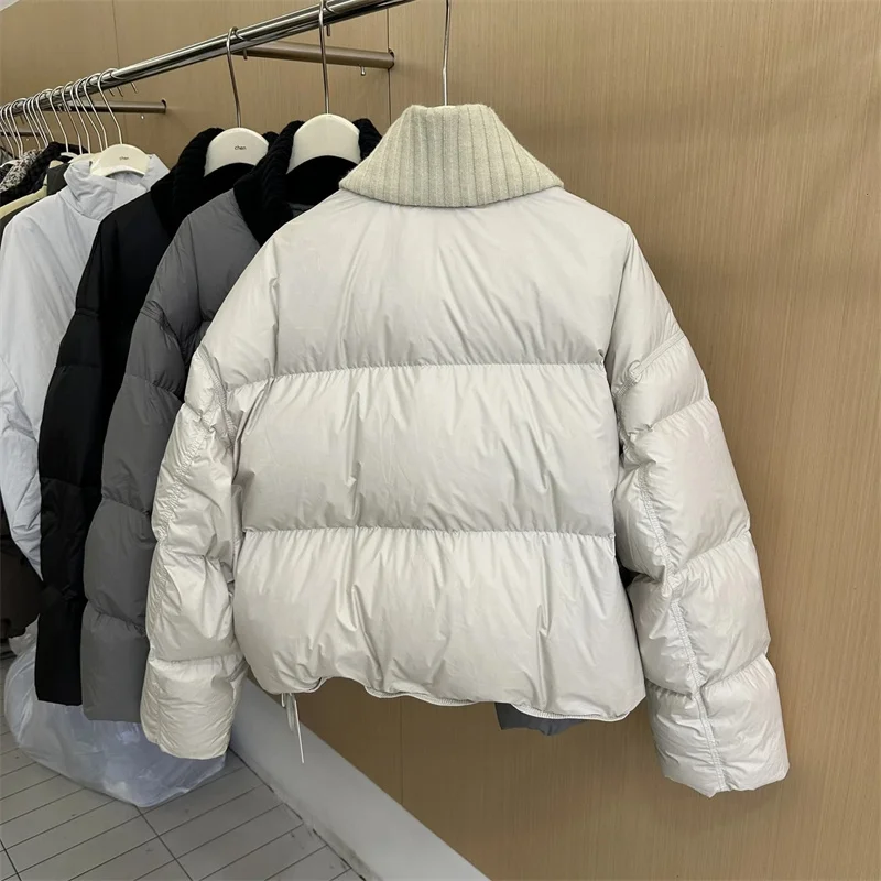 

Women 2025 Autumn Winter Coat High-end Short Knitted Splice Cotton Jacket Parka Thicke Warmth Down Cotton Outerwear Female