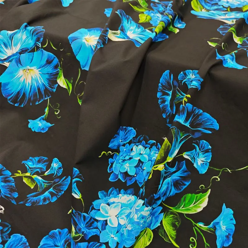 2024 New Fashion Show Hyacinth Petunia Flower Printed Satin Or Cotton Fabric For Women Dress Blouse Handmade DIY Cloth Sewing