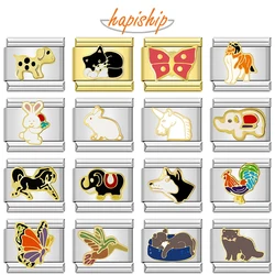 Hapiship 9mm Width Original Daisy Dog Elephant Cat Horse Fish Unicorn Rabbit Charm Fit Bracelet Stainless Steel Links DJ115