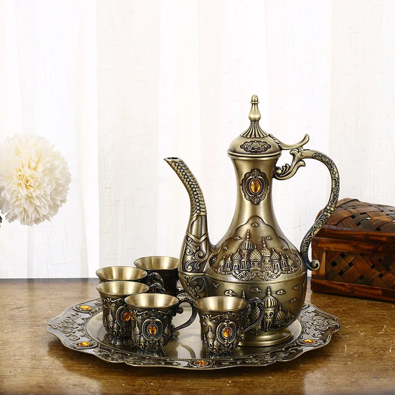 Court Wine Set Liquor European Style Castle Vintage Wine Pot Bronze Relief Household Spirit Glass Art Chinese Style Decanter