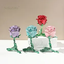 Hand Painted Enameled Rose Shape Decorative Hinged Jewelry Trinket Box Unique Gift For Valentine's Day