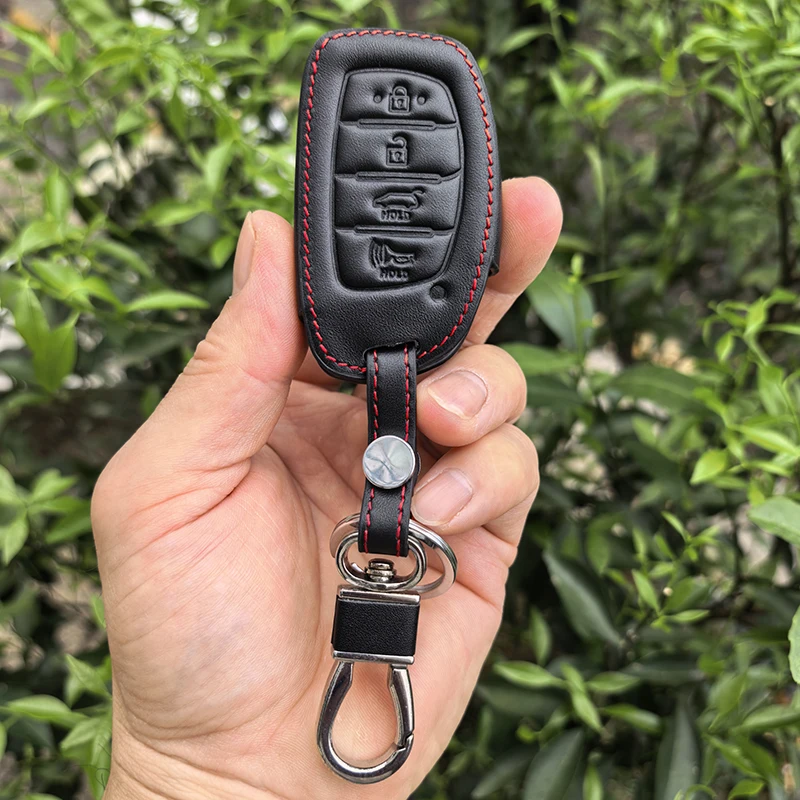 Für Hyundai Creta Ix35 Ix45 I10 I30 I40 Tucson Santa Fe Rena Sonata Elantra Leder-Autoschlüsselhülle für Smartkey-Zubehör