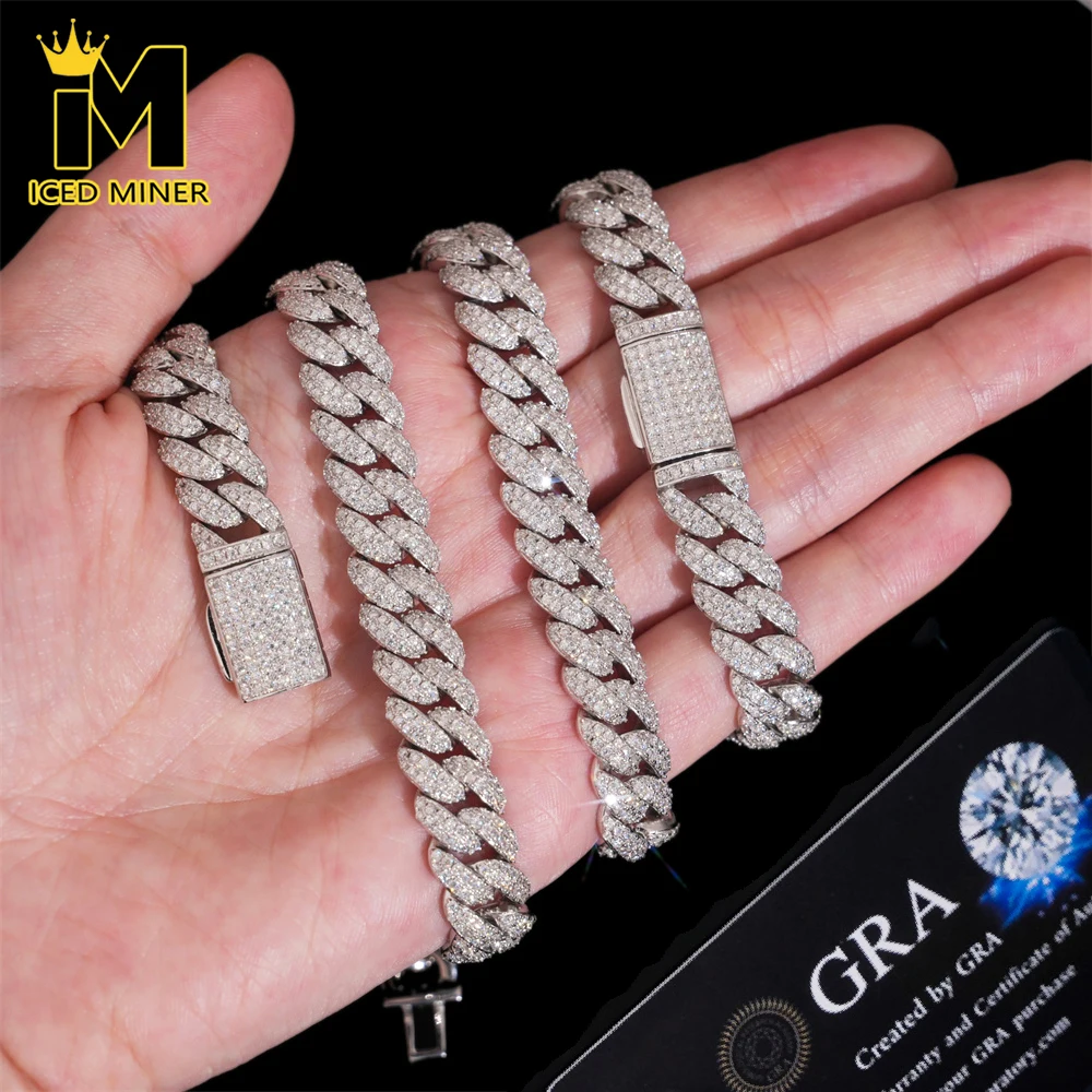 Icedminer 10 мм VVS Муассанит Кубинская звеньевая цепочка Iced Out Ожерелья для мужчин и женщин S925 Серебряное колье Pass Тестер Хип-хоп Ювелирные изделия