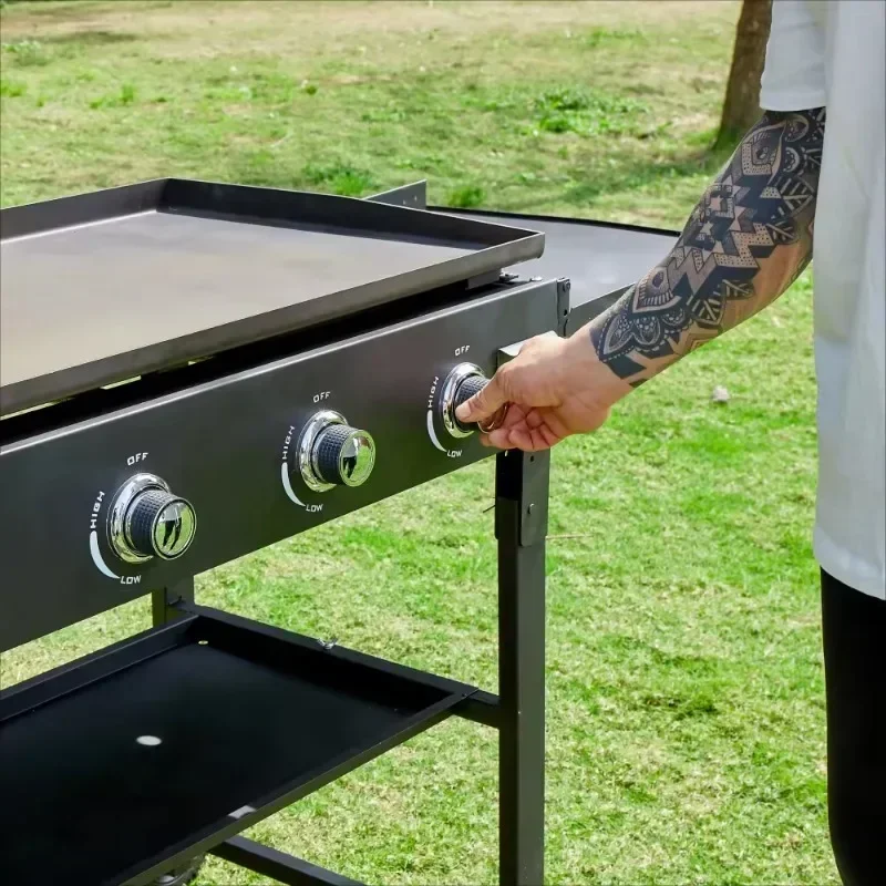 Gas Propane Grill Outdoor Barbeque Flat Top 3 Burners Nonstick Gas Griddle For Garden Camping