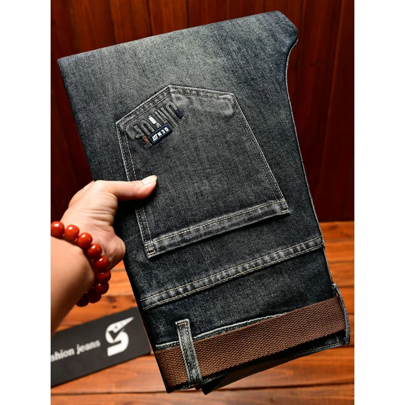 

Модные брендовые мужские джинсы осенью 2025, плотный джинс, эластичная ткань, модные уличные облегающие брюки с маленькими штанинами.