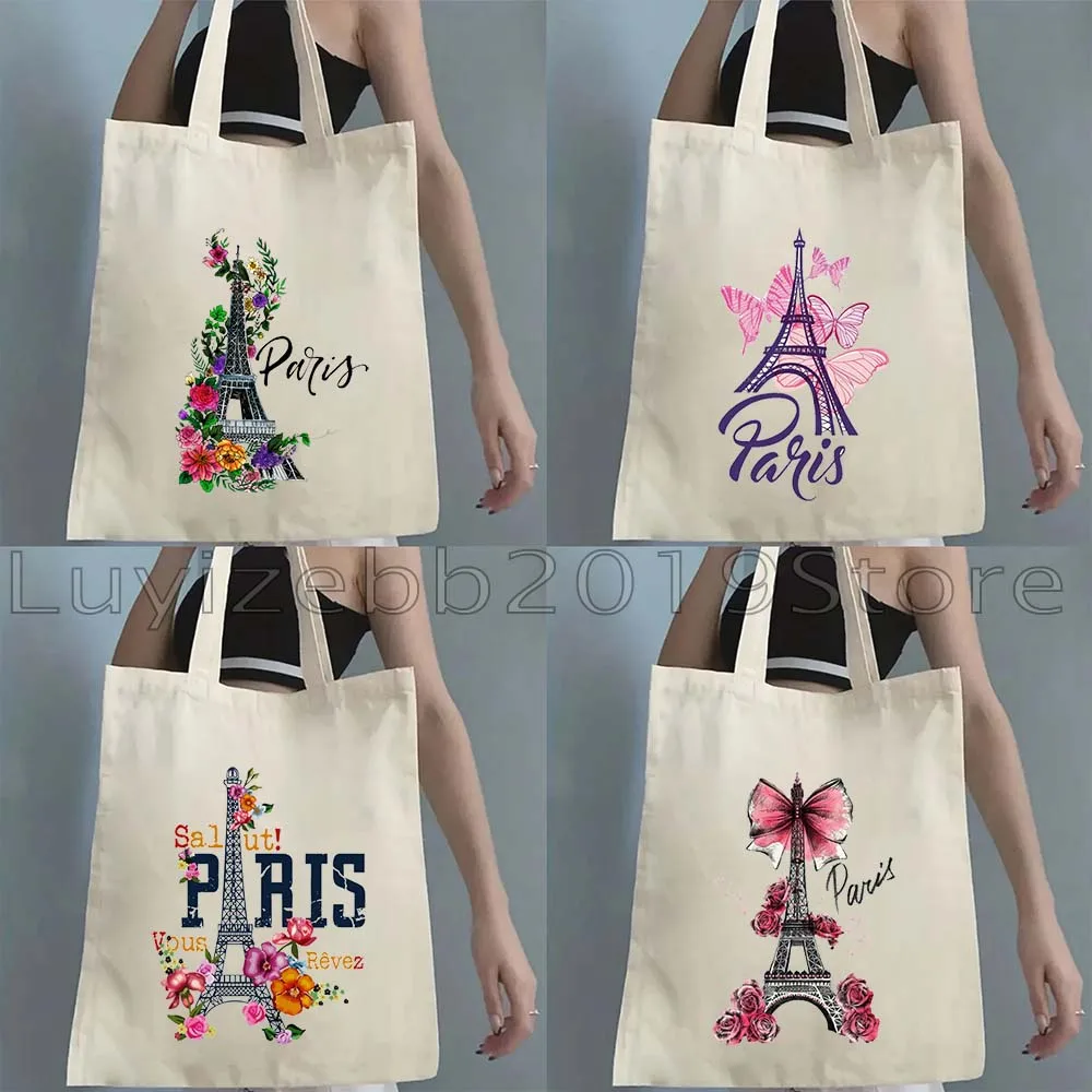 

Fashion Cute J'ADORE PARIS French Paris France Seine Floral Eiffel Tower Landmarks Gift Canvas Tote Bag Shoulder Shopper Handbag