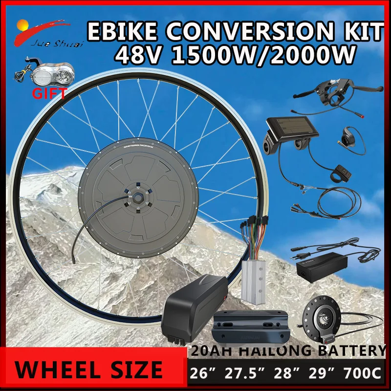 48V 1500W/2000W Electric Bike Conversion Kit with 20AH Hailong Battery Ebike 60KM/H Top Speed Elektrofahrrad Wheel Size 26