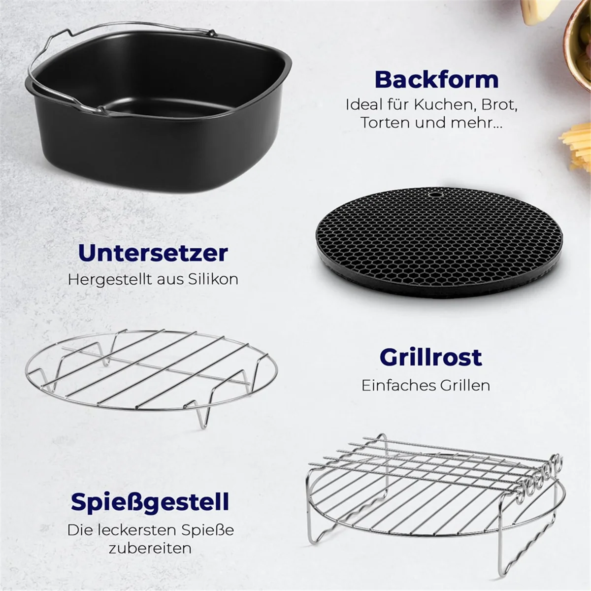 Accesorios cuadrados para freidora de aire A01M, 9 pulgadas, para Cosori Ninja Phillips Tower Instant Pot Tefal, Etc., freidora de aire de cesta profunda de 5,6-8,3 L