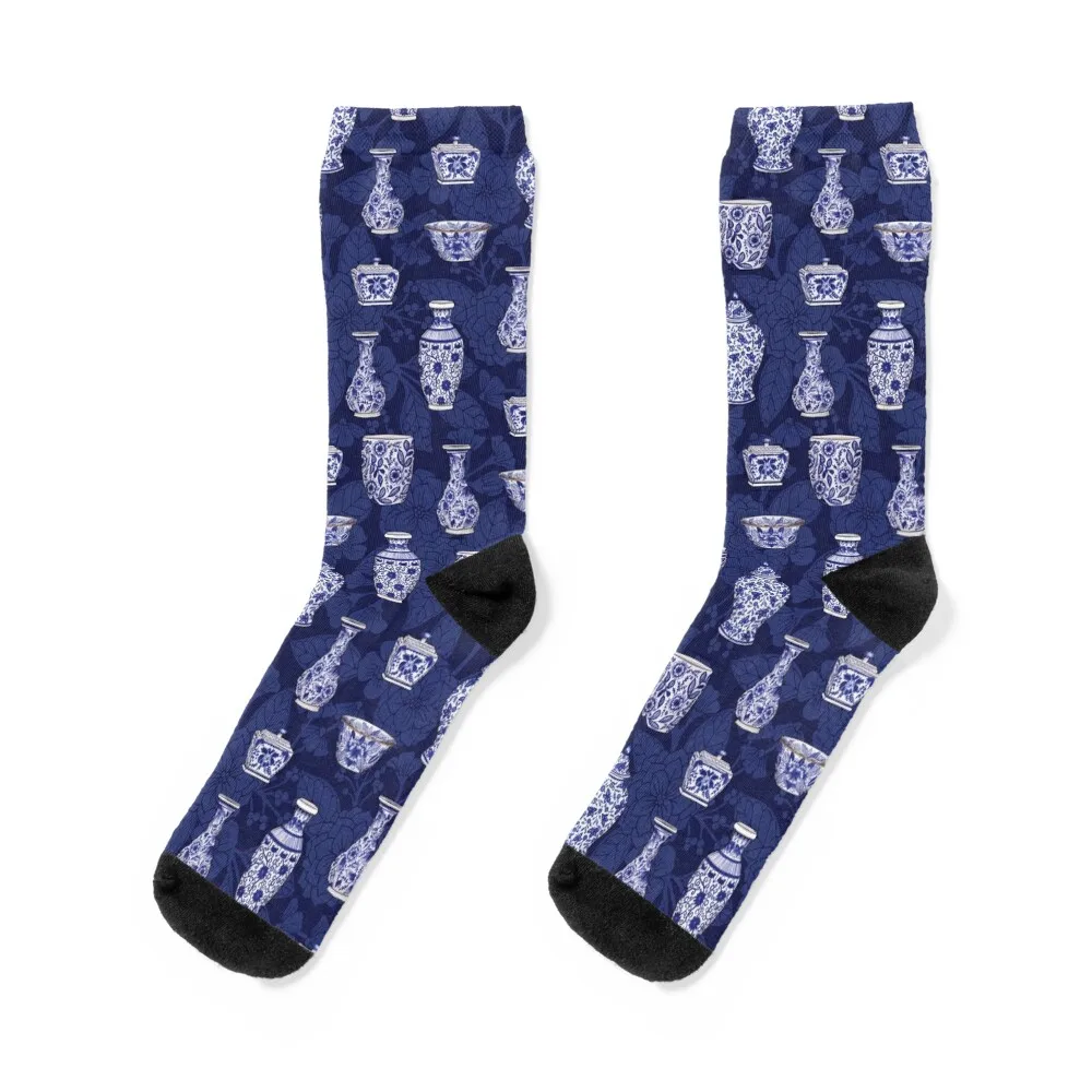 Blue and White Chinoiserie/ Delftware Pottery Pattern Socks football snow Men's Argentina Boy Child Socks Women's