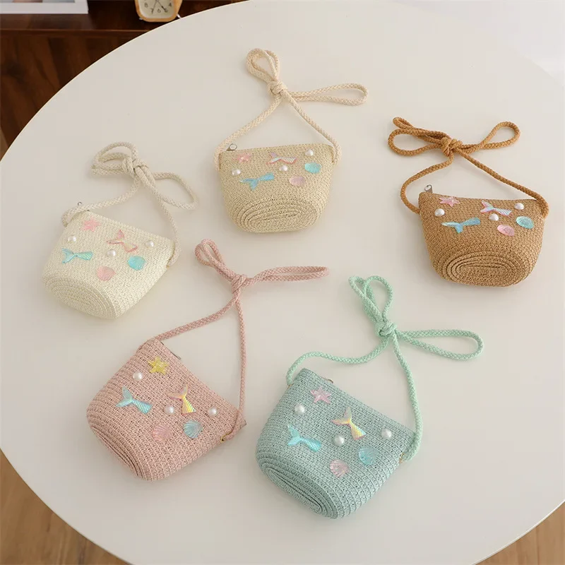 Summer New Style Children's Handmade Straw Bag, Princess Messenger Bag, Cute Girl's Baby Bag