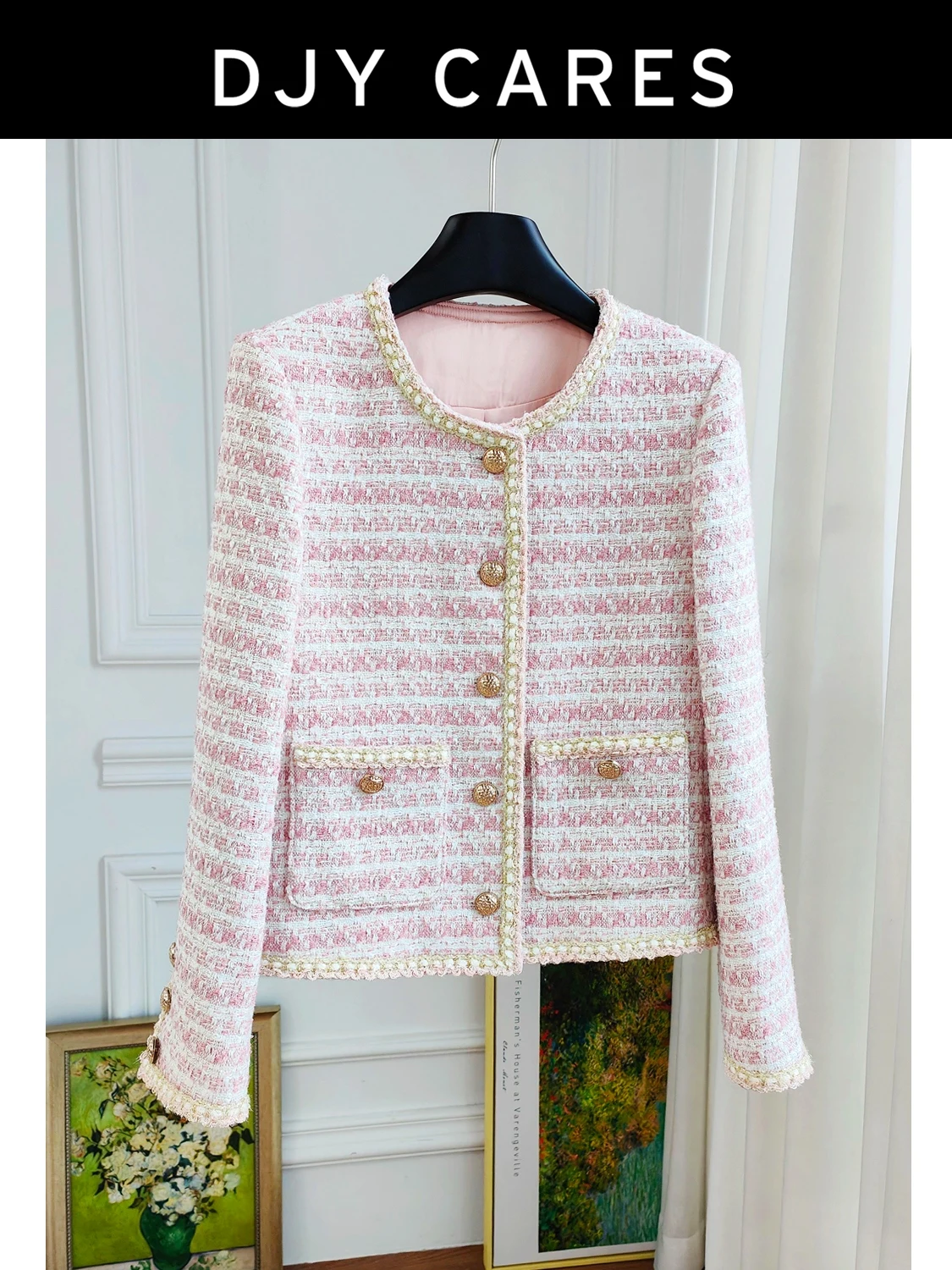 

Новое розовое шерстяное пальто DJY с круглым вырезом