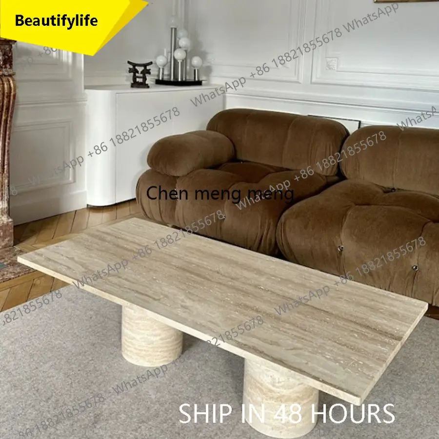 

Кофейный столик из натурального травертина 02M, дизайнерский, для дома, в стиле лёгкой роскоши, для гостиной, столик для чая, кофейный столик.