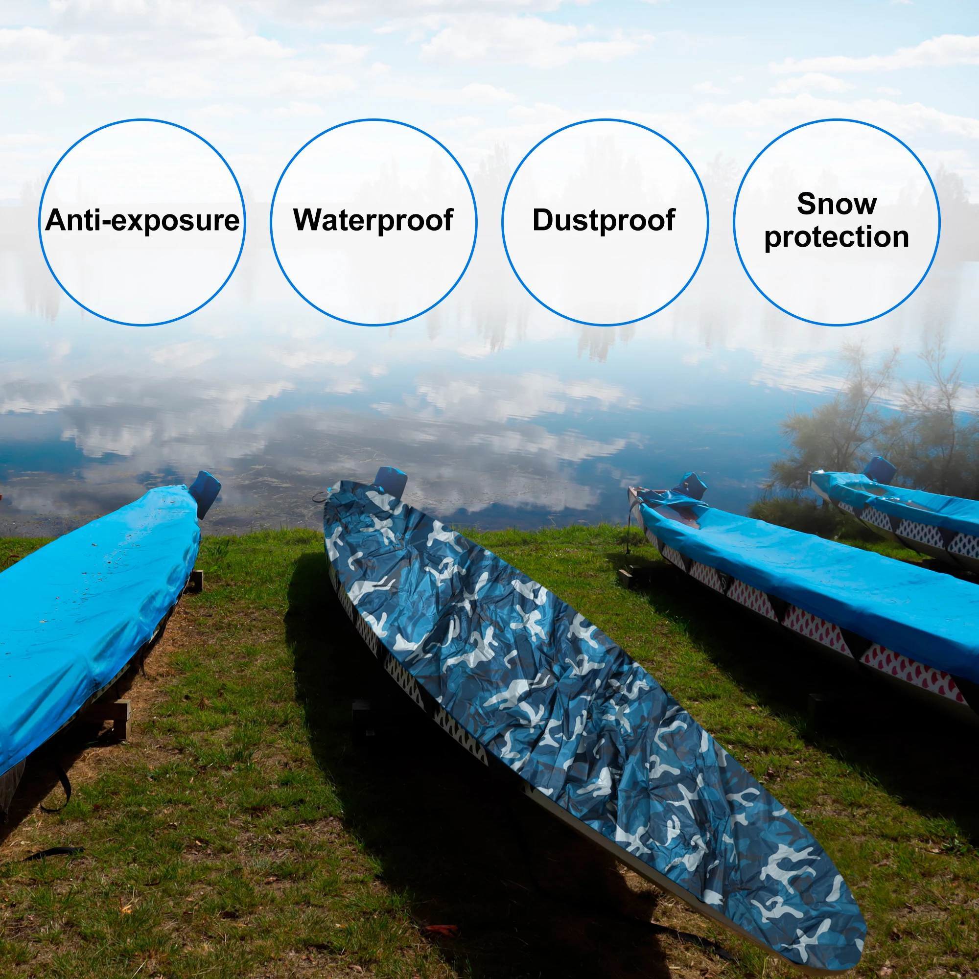 X Autohaux Kayak Cover Boat Canoe Cover Dust Waterproof Protection Cover Blue Camouflage 9.3-16.7ft 3.1-6Meters Storage Cover