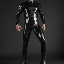 Sexy Tight Latex Suit  Bodysuit Adult Latex Rubber Catsuit For Men And Women Shoulder With Metal Zipper And With 3D Crotch