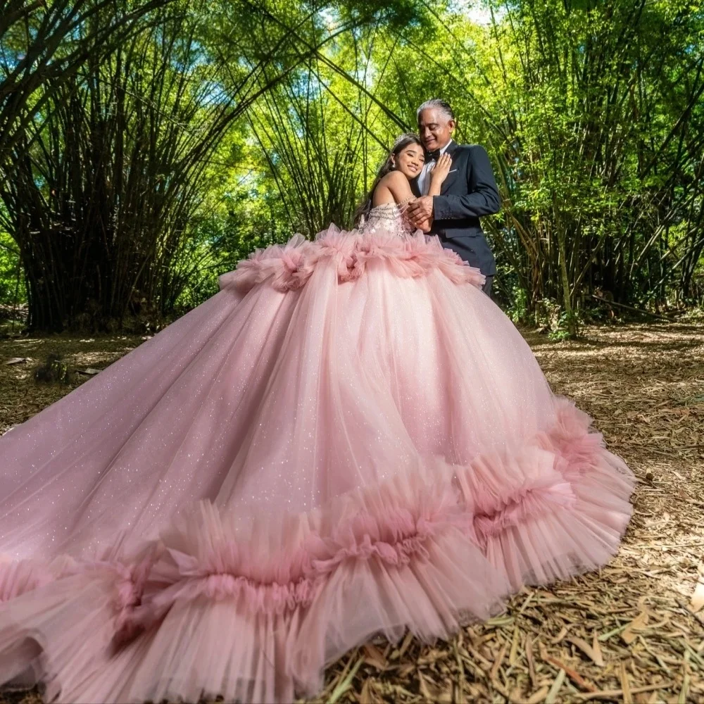 Pink Charro Quinceanera Dresses Ball Gown Off The Shoulder Floral Beaded Mexican Sweet 16 Dresses 15 Anos Customized