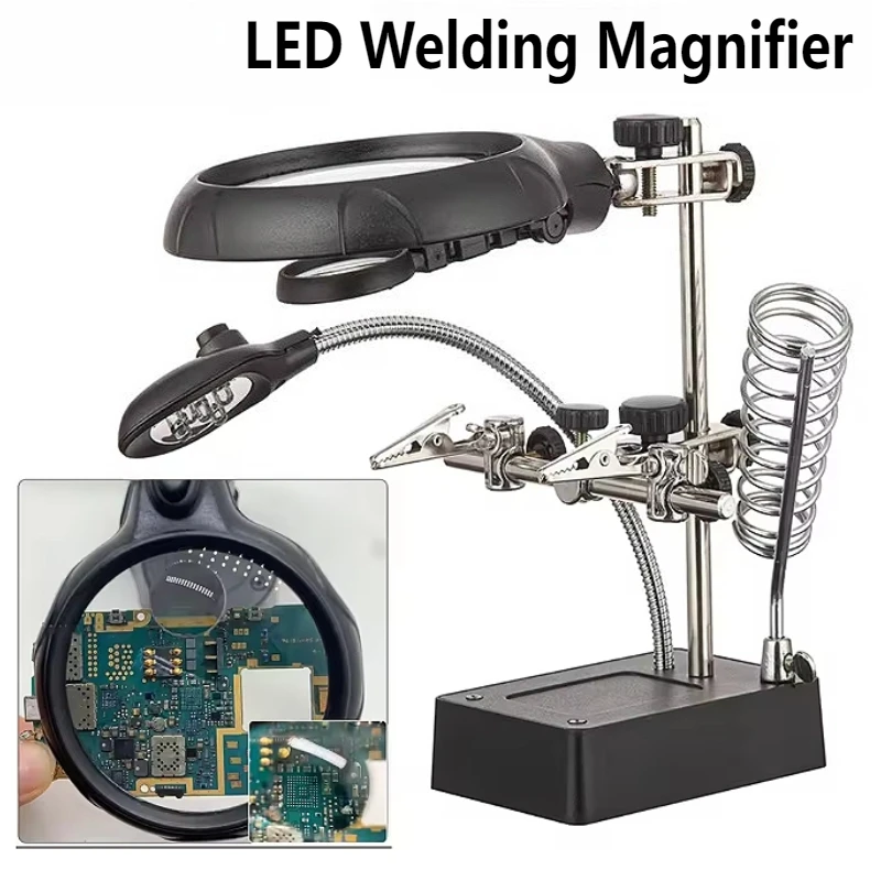 Soldering holder Magnifying Glass With Professional Led Light Alligator Clip Holder Clamp Helping Hand Soldering Repair Tools