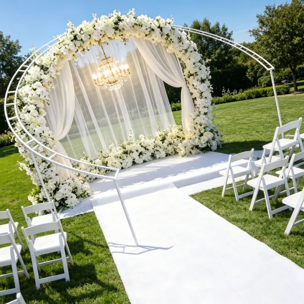 Party Stage Fan-shaped Fabric Background Wedding Backdrop Stand crystal bead Curtain Decoration