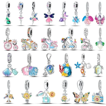 100% Sterling Silber Schmetterling Fee Traum Ozean Muschel Perle Meerjungfrau Meeres schildkröte Sonnenblume Charms Perlen passen Qikaola Armbänder