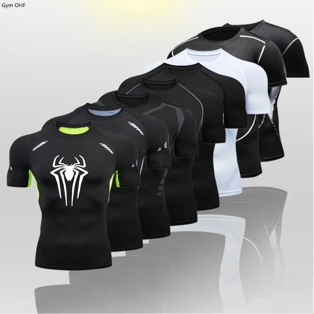 Men's Fitness Sun Protection Sports Second Skin Running T-shirt  Rashgarda Long Sleeves Compression Shirt Workout Clothing MMA