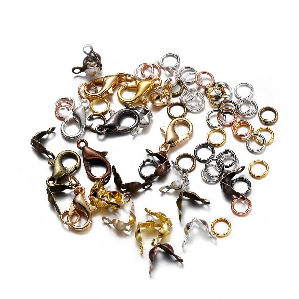 80pcs/Lot Hypoallergenic Alloy Lobster Clasp Jump Rings Clasp Crimp End Kit For Bracelet Necklace DIY Jewelry Making Connector