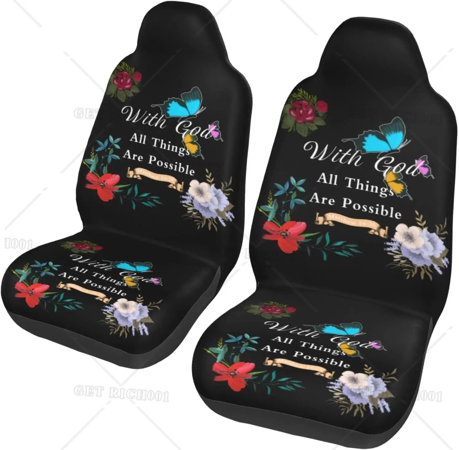 Funny Christian Faith with God All Things are Possible Car Seat Covers 2pcs Full Set for Men Women Suitable for Car SUV Sedan