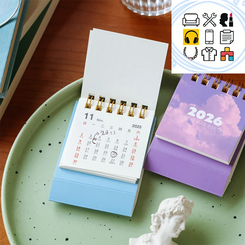 

Пейзажный мини-настольный календарь на 2026 год, креативный календарь-планировщик, настольный орнамент, украшение, офисные канцелярские принадлежности