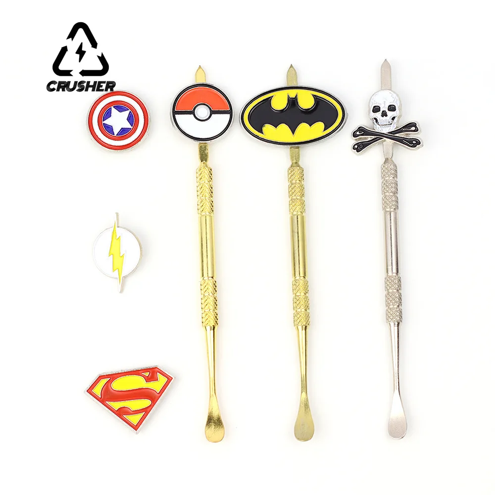 CRUSHER Heat Resisting Tobacco Oil Wax Spoon Cartoon Badge Stainless Steel Cleaning Stick Powder Smoking Pipe Accessories