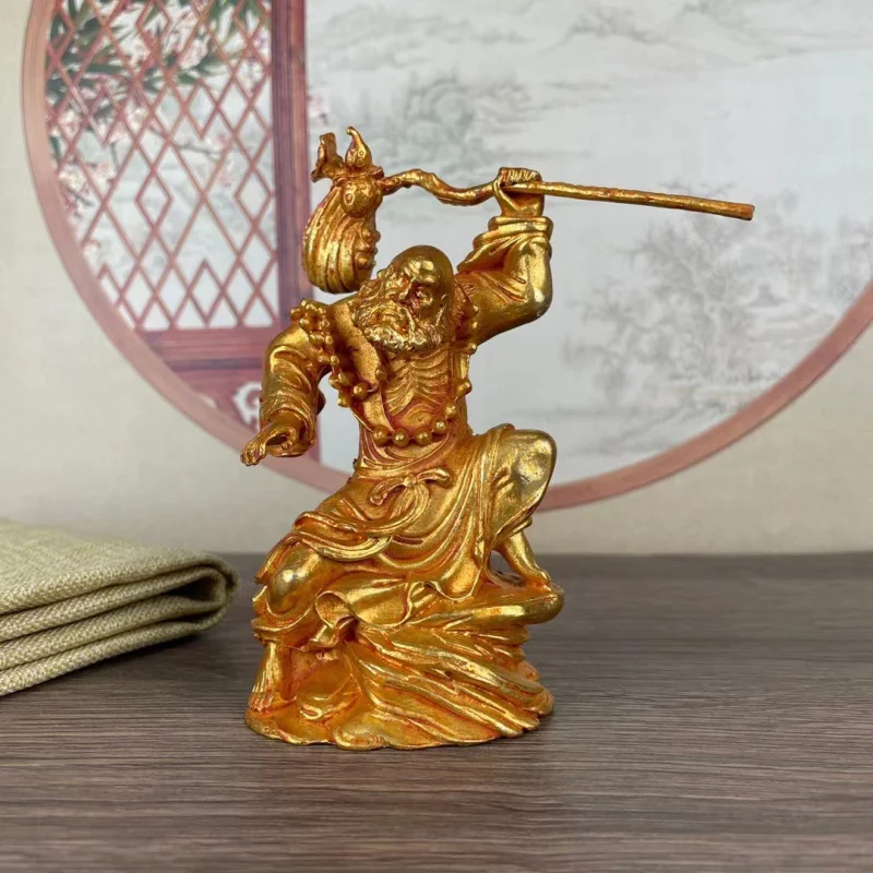 Gilt Bronze Master Ornament, Daruma Zen Standing Figure, Home Worship Buddha Statue Decoration