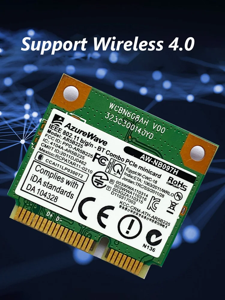 AR5B225 2.4Ghz 300M Wireless Bluetooth-Compatible Card Multifunction Mini PCI-E WiFi Adapter Connector Gadgets