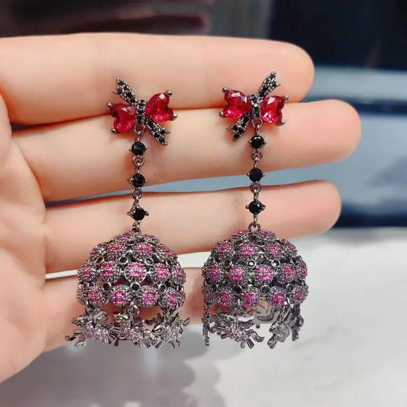 Bilincolor Luxury Vintage Red Aeolian Bell Earring for Women Wedding Jewelry