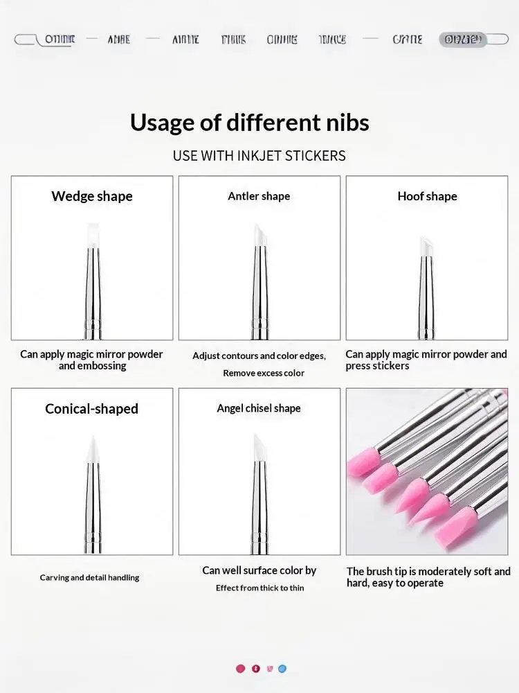 5Pcs Silicone Nail Art Brushes Non Slip Handle For DIY And Salon Nail Art Design
