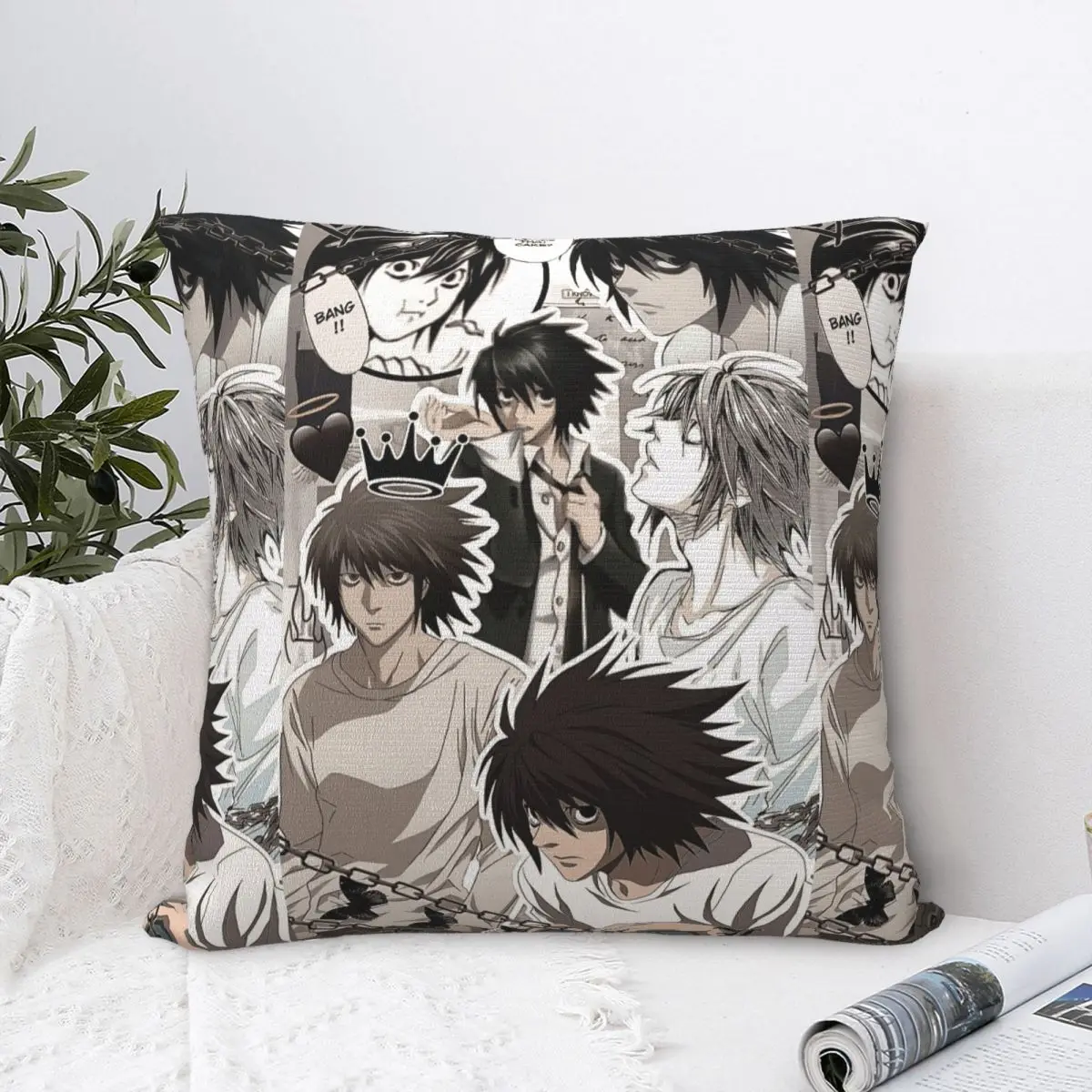 L Lawliet Square Pillow Case Deathnotes Anime Cushion Covers Custom Zipper Decor Throw Pillow Case Cover for Sofa 45*45cm