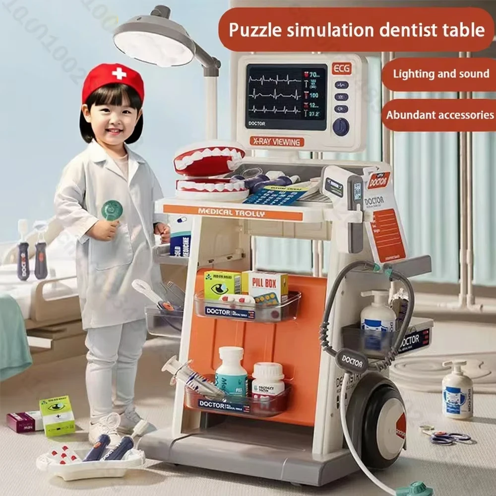 

Doctor Kit Toy Pretend Play Doctor Games Toddlers Medical Medical Cart Kit ECG Dental Filling Injection Model Sounds Light