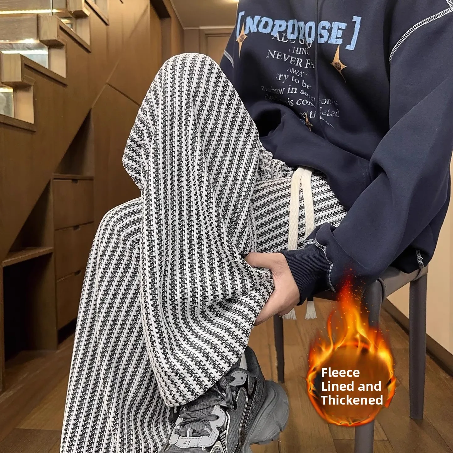 

Мужские повседневные брюки Thiened Fce Fibone Pattern, свободные прямые брюки, теплые спортивные брюки с широкими штанинами, модный американский бренд