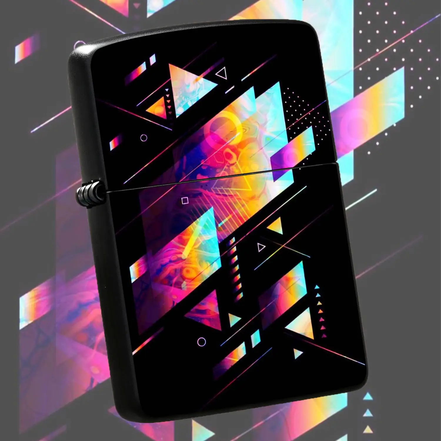 Holographic Neon Geometric Art Portable Lighter, Cyber Iridescent Abstract Stylish Pocket Gadget, Versatile For Daily Carry, Outdoor Trips, Party Gathering, Creative Aesthetic Present For Trendy Friends, Exquisite Visual Design Highlights Y