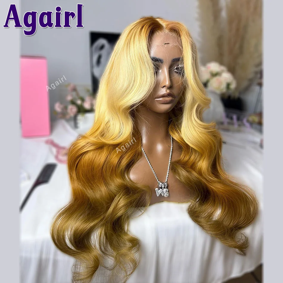 

Ombre Honey Blonde Brown 613 Colored Body Wave Lace Front Human Hair Wigs PrePlucked 13x6 Transparent Lace Frontal Wig For Women