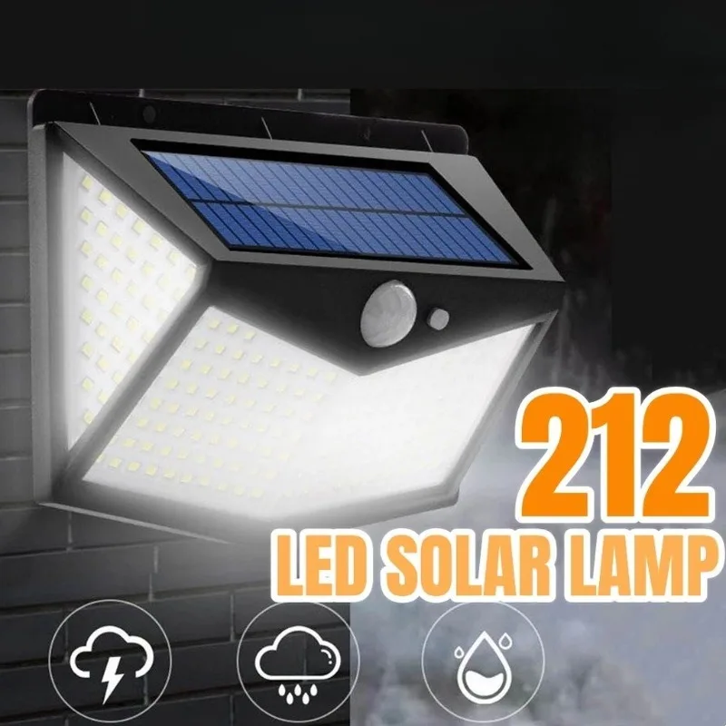 

212 LED 3 Modes Solar Motion Sensor PIR Light Wide Angle Waterproof Energy Saving Outdoor Security Street Wall Lamp